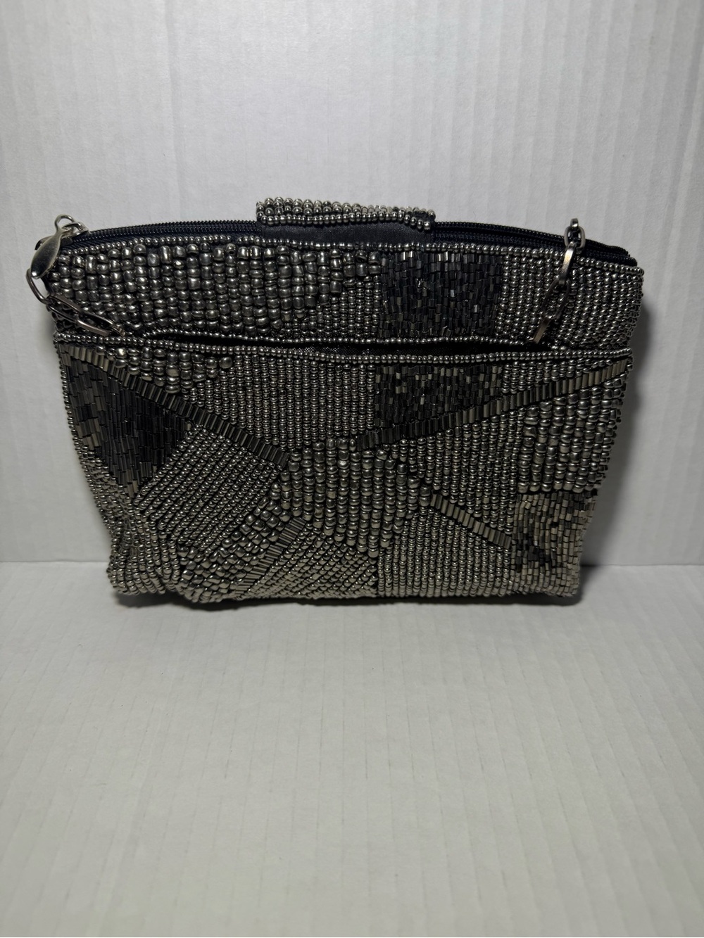 Mary Frances Beaded Evening Clutch with Amber Cabochon Accent - Black - Picture 2 of 4